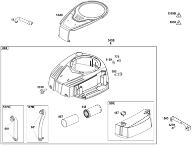 Blower Housing Group Diagram and Parts List for 31S977-0012-B5 200000 - 399999 Briggs and Stratton Engine